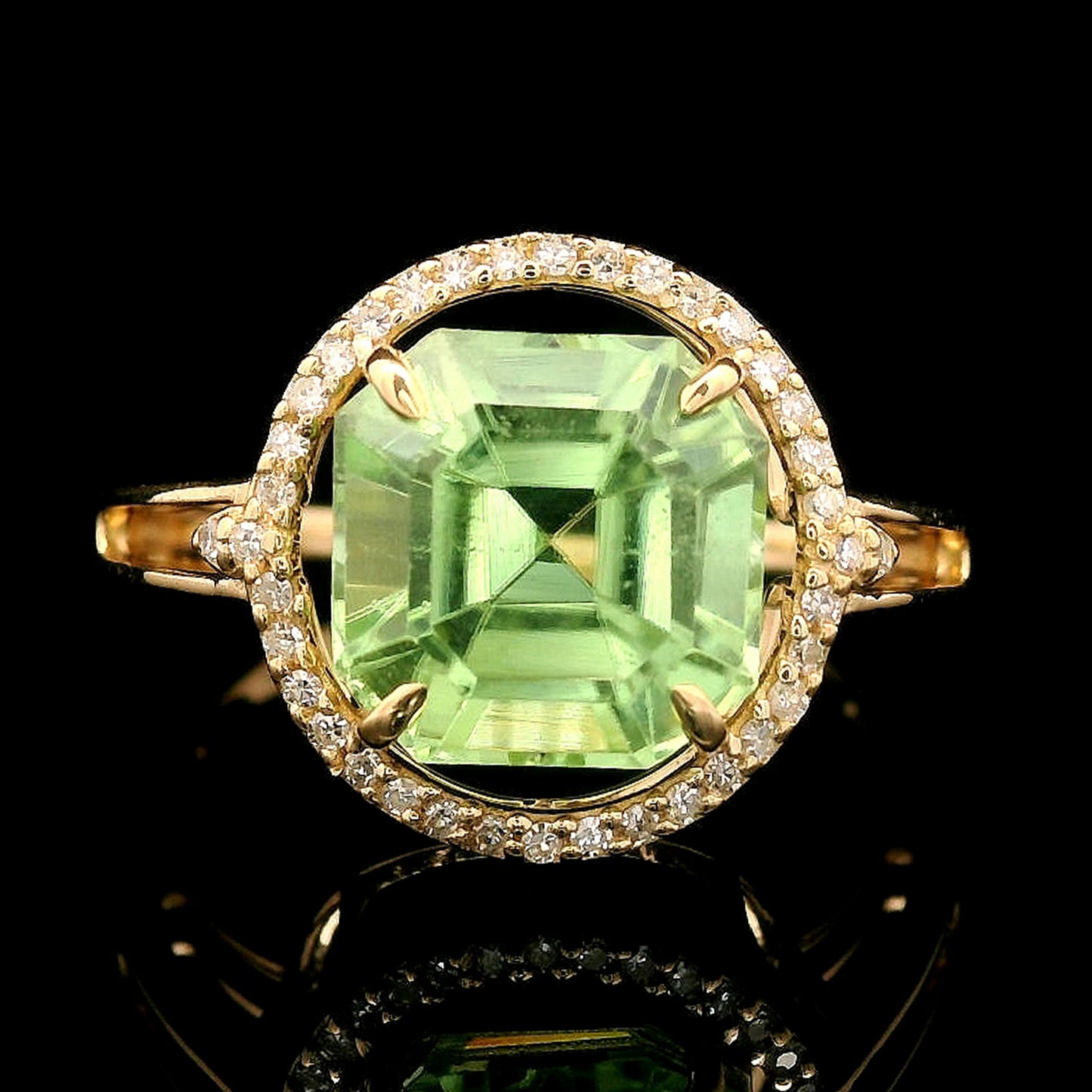 4.02 Ct Octagon Step Cut Natural Peridot 14K Gold Ring