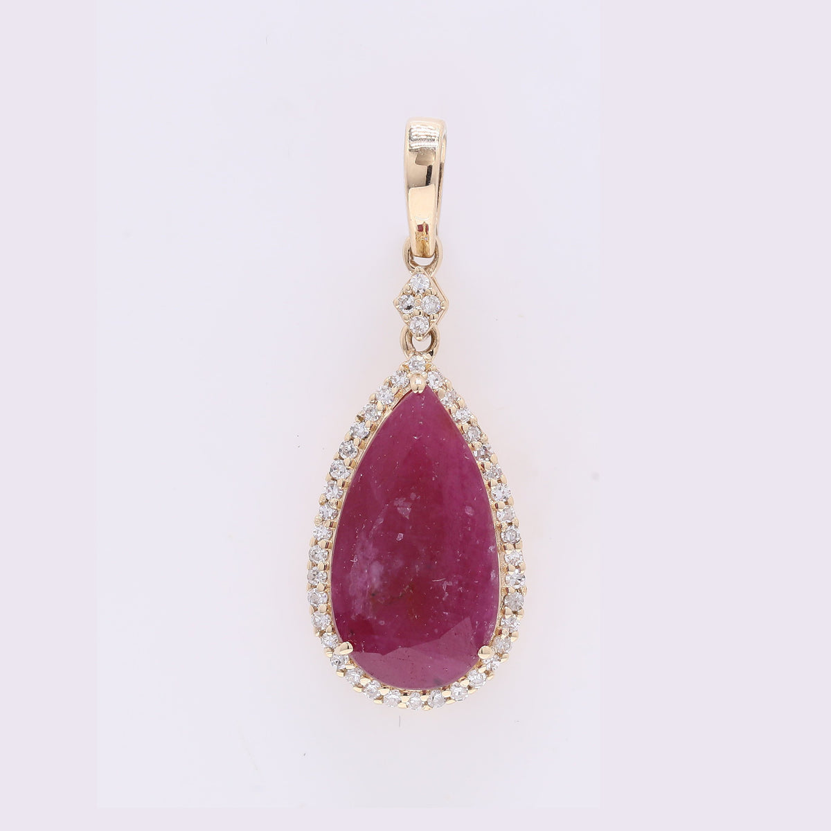 3.85 Ct Pear Mixed Cut Natural Corundum Ruby 14K Gold Pendant