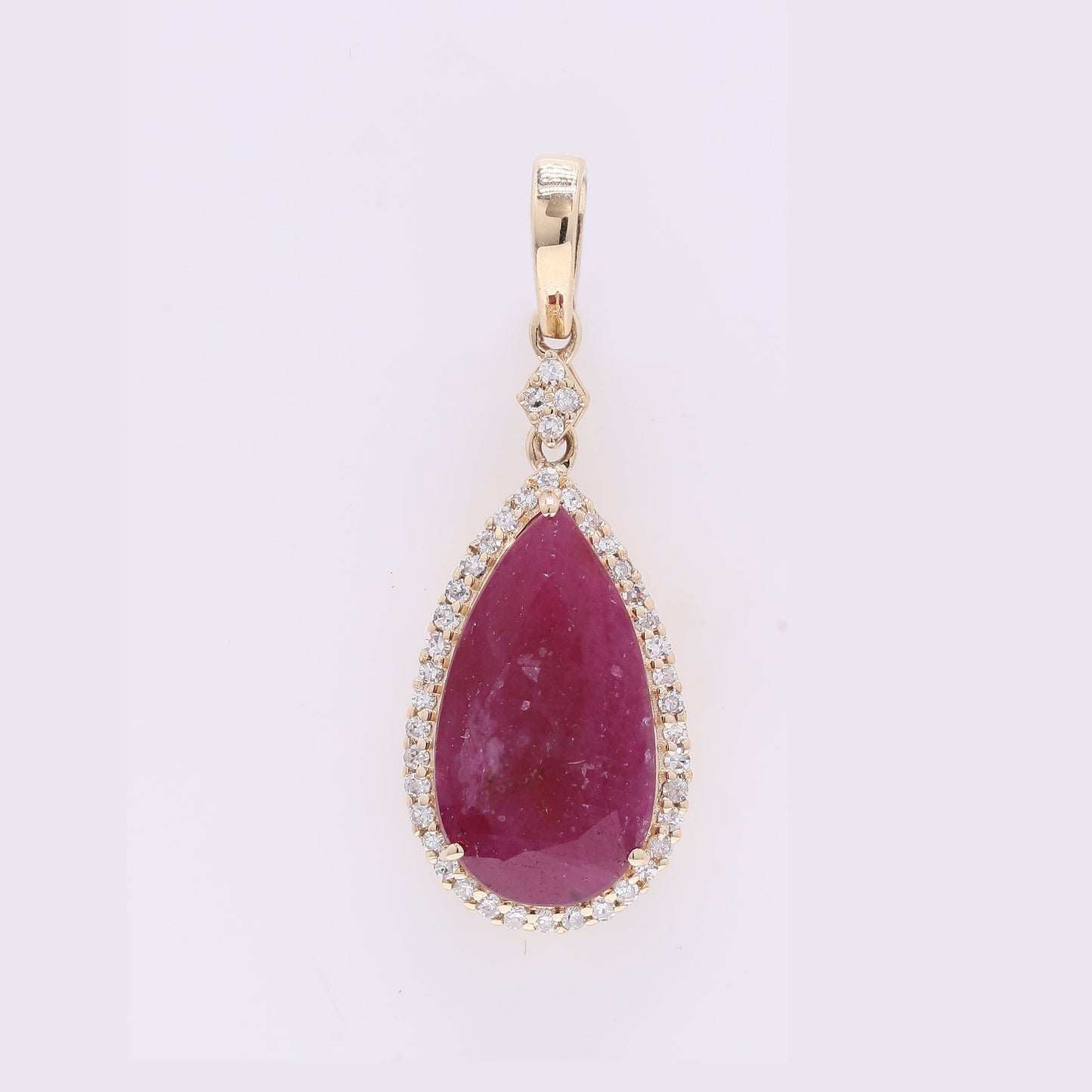 3.85 Ct Pear Mixed Cut Natural Corundum Ruby 14K Gold Pendant