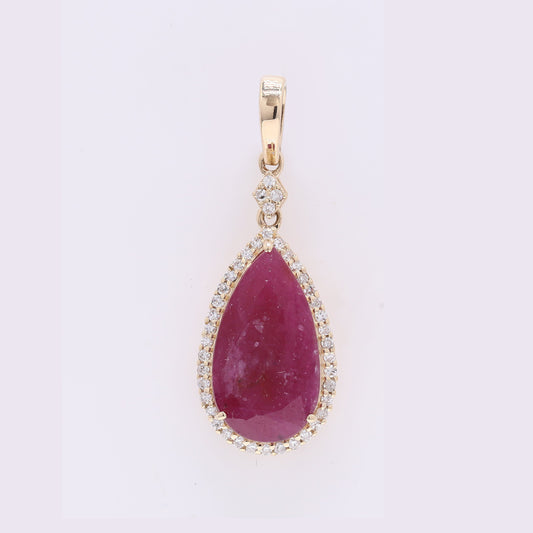 3.85 Ct Pear Mixed Cut Natural Corundum Ruby 14K Gold Pendant