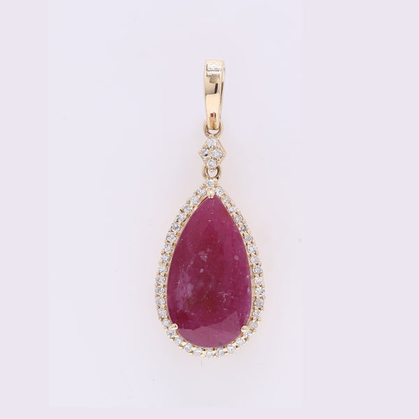 3.85 Ct Pear Mixed Cut Natural Corundum Ruby 14K Gold Pendant