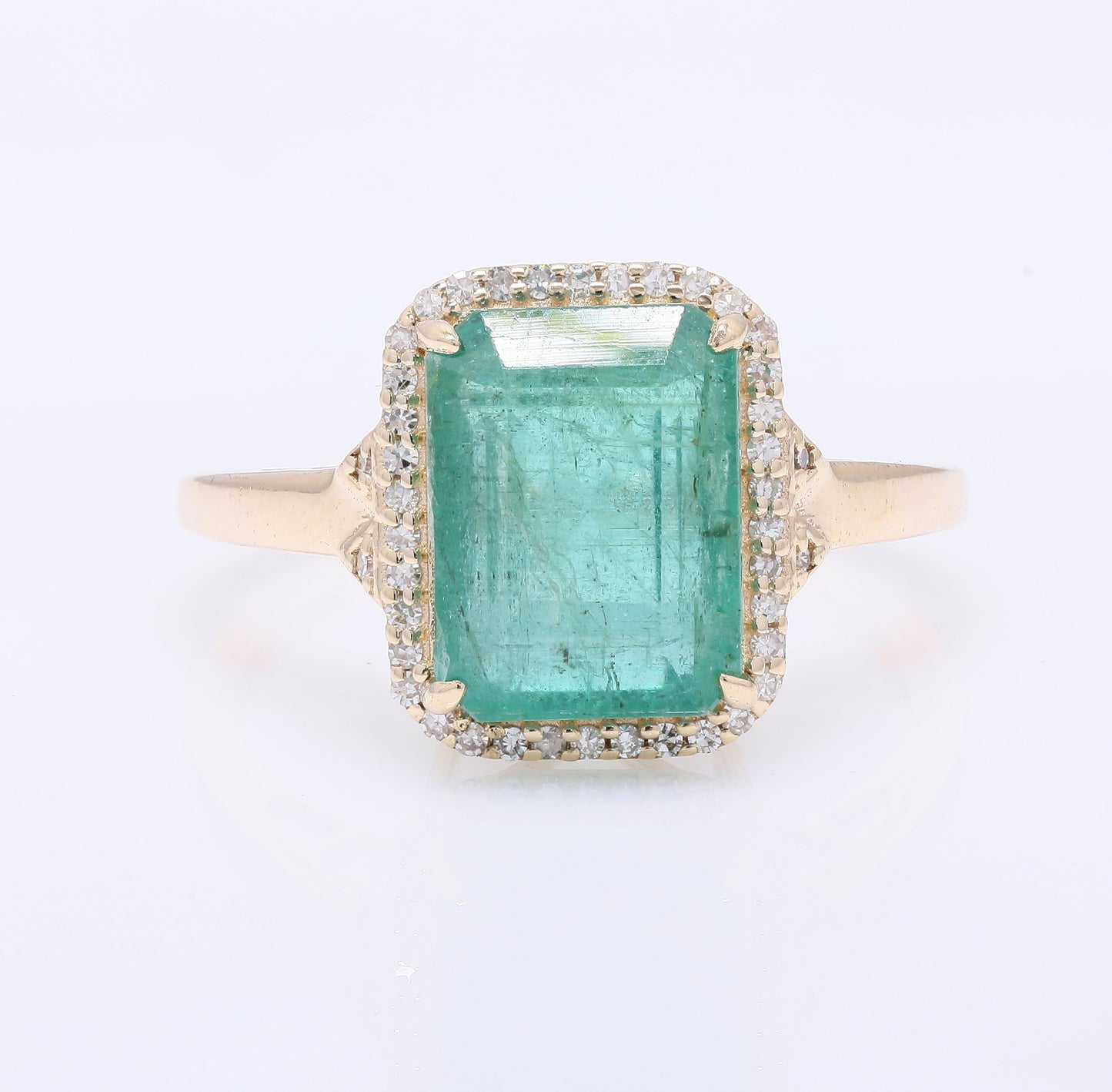 4.26 Ct Octagon Step Cut Natural Emerald 14K Gold Ring