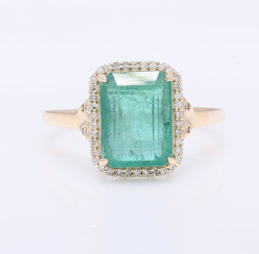 4.26 Ct Octagon Step Cut Natural Emerald 14K Gold Ring