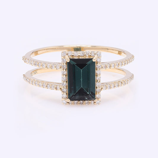 1.26 Ct Rectangular Step Cut Natural Tourmaline 14K Gold Ring