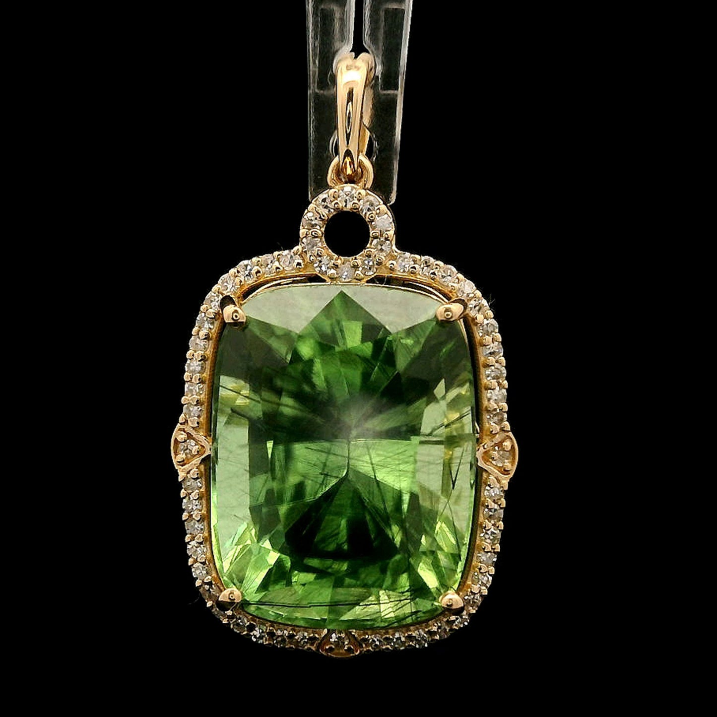 11.85 Ct Cushion Mixed Cut Natural Peridot 14K Gold Pendant