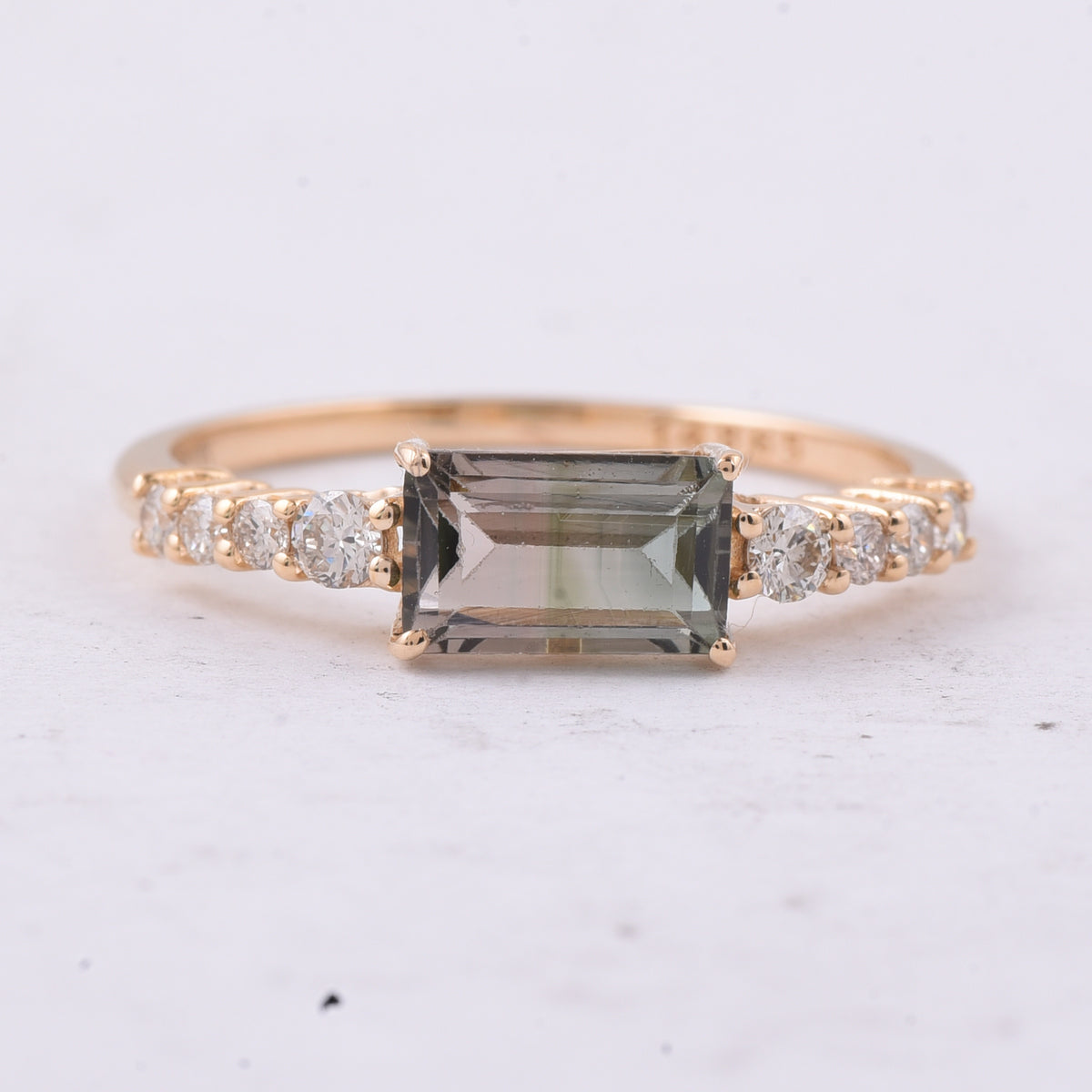 1.10 Ct Rectangle Step Cut Natural Tourmaline 14K Gold Ring