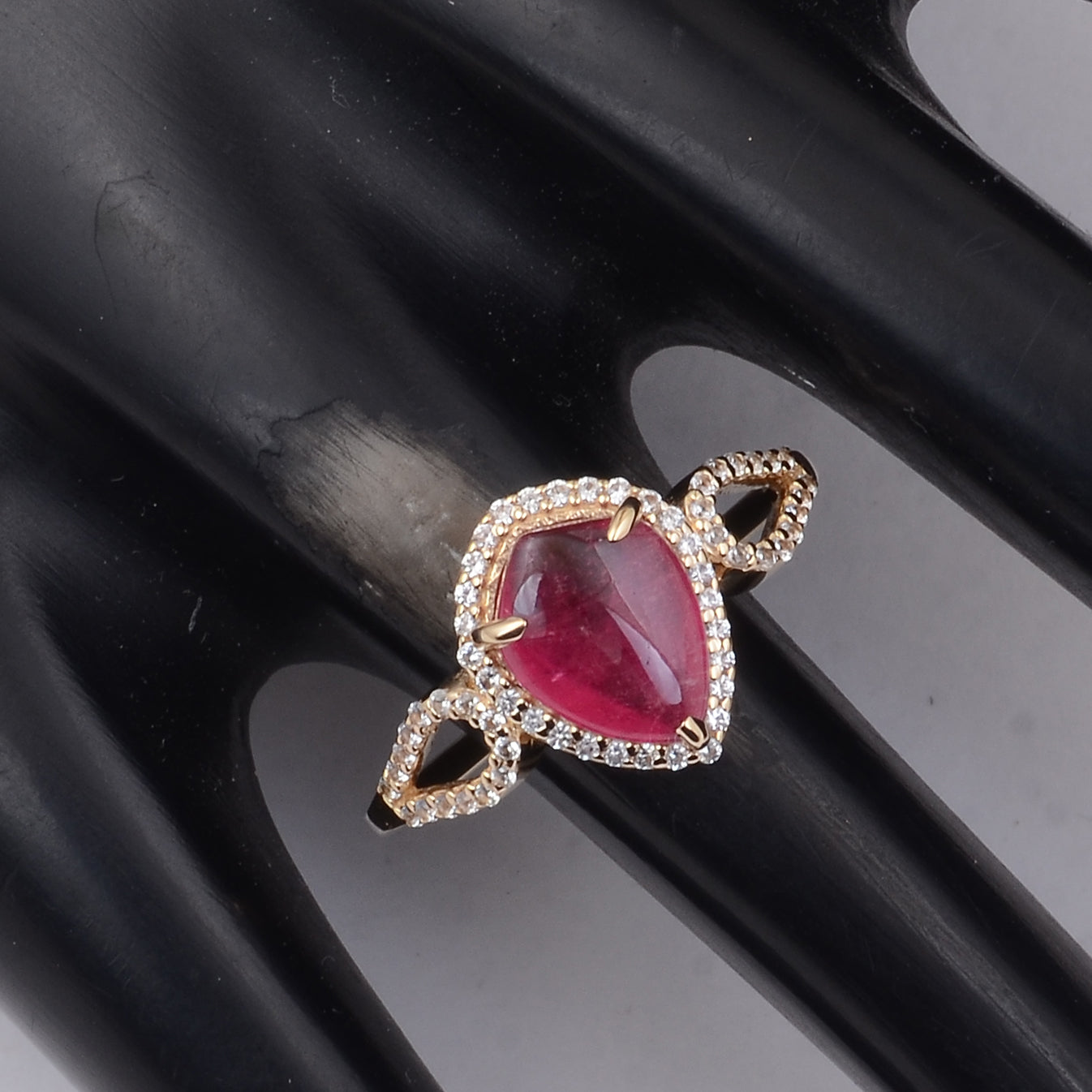 1.99 Ct Fancy Cab Pink Tourmaline 9K Gold Ring