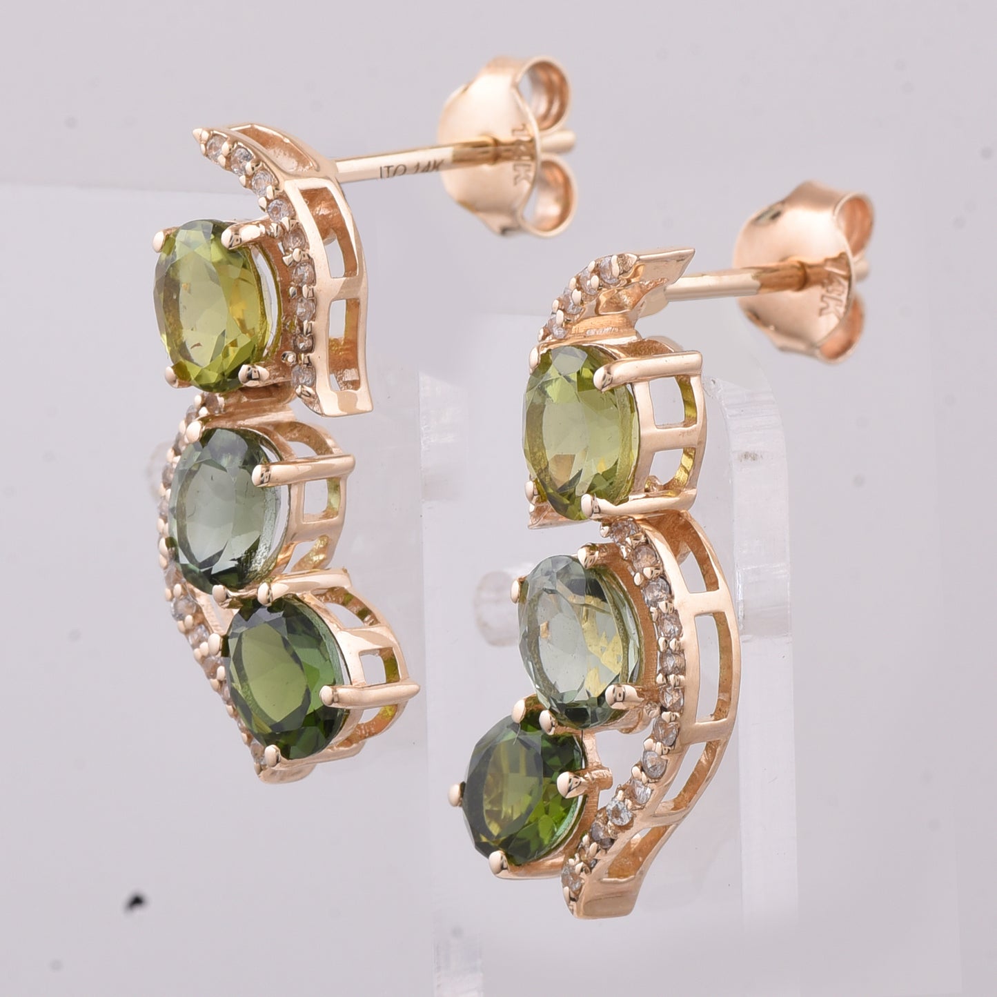 2.82 Ct Oval Natural Multi-Coloured Tourmaline 14K Gold Earrings