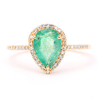 1.35 Ct Pear Mixed Cut Natural Emerald 14K Gold Ring