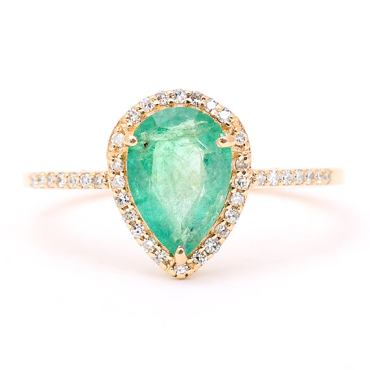 1.35 Ct Pear Mixed Cut Natural Emerald 14K Gold Ring