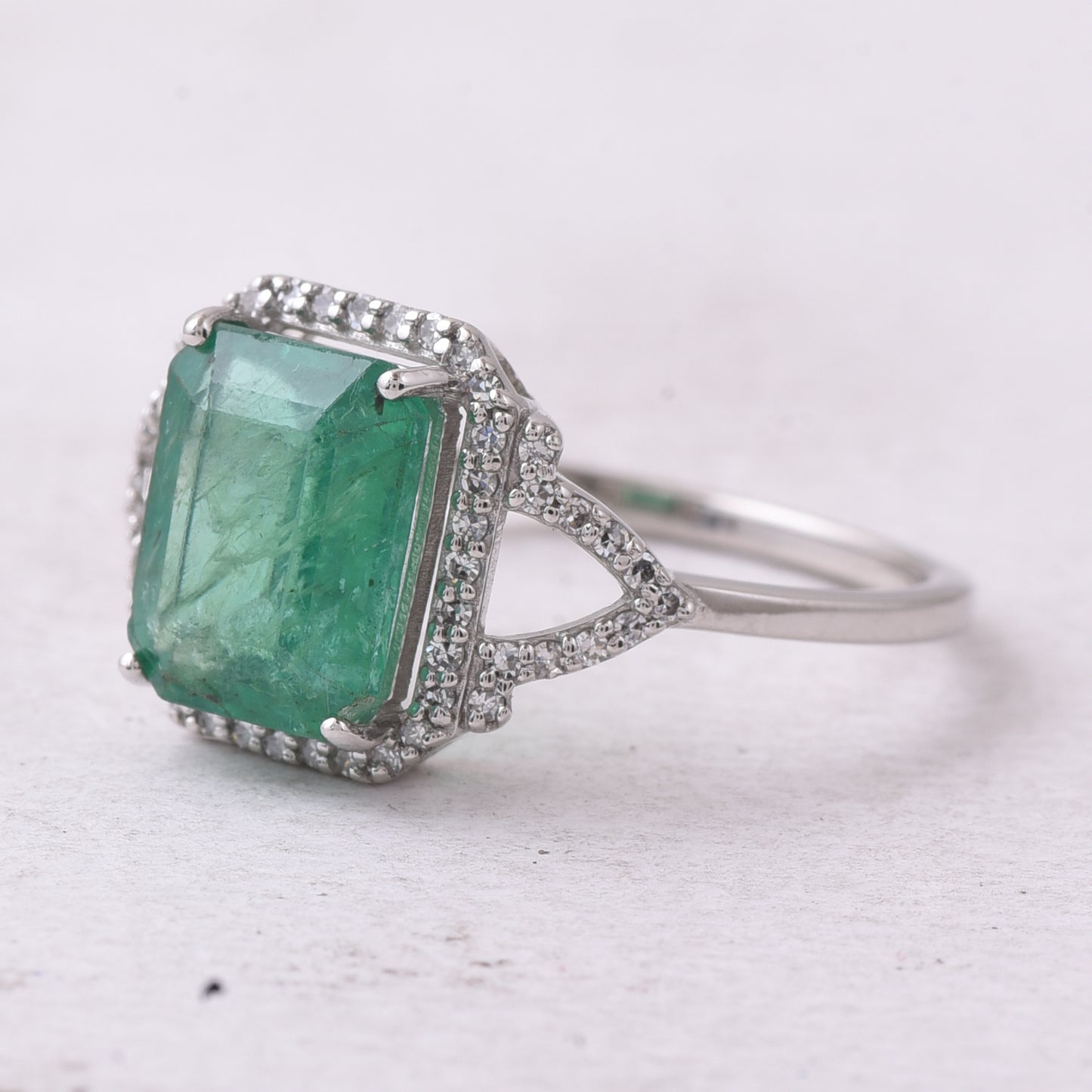 2.44 Ct Octagon Step Cut Natural Emerald 950 Platinum Ring
