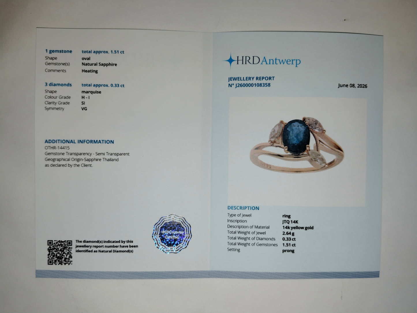 1.84 Ct Oval Mixed Cut Natural Sapphire 14K Gold Ring