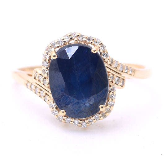 3.49 Ct Oval Mixed Cut Natural Sapphire 14K Gold Ring