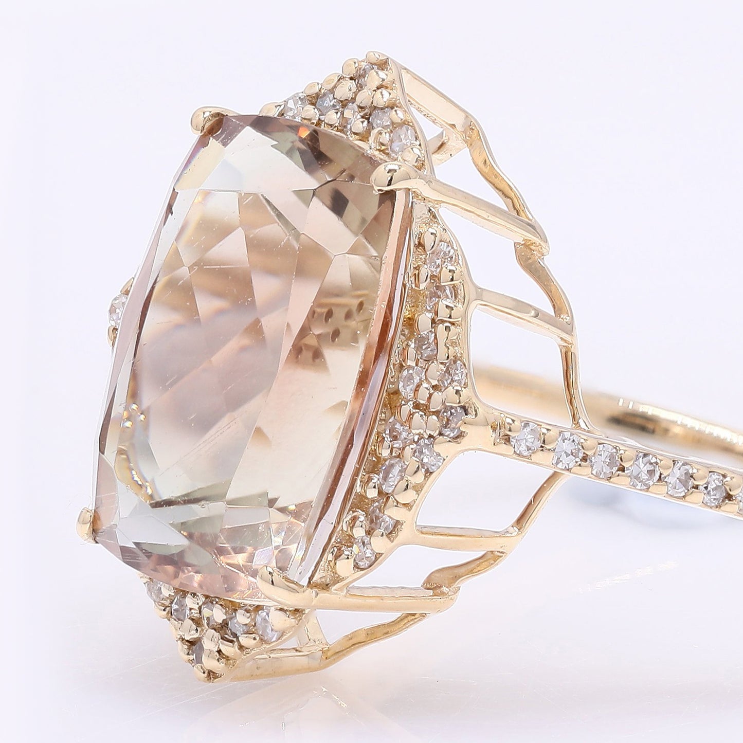 4.50 Ct Cushion Mixed Cut Natural Sunstone 14K Gold Ring