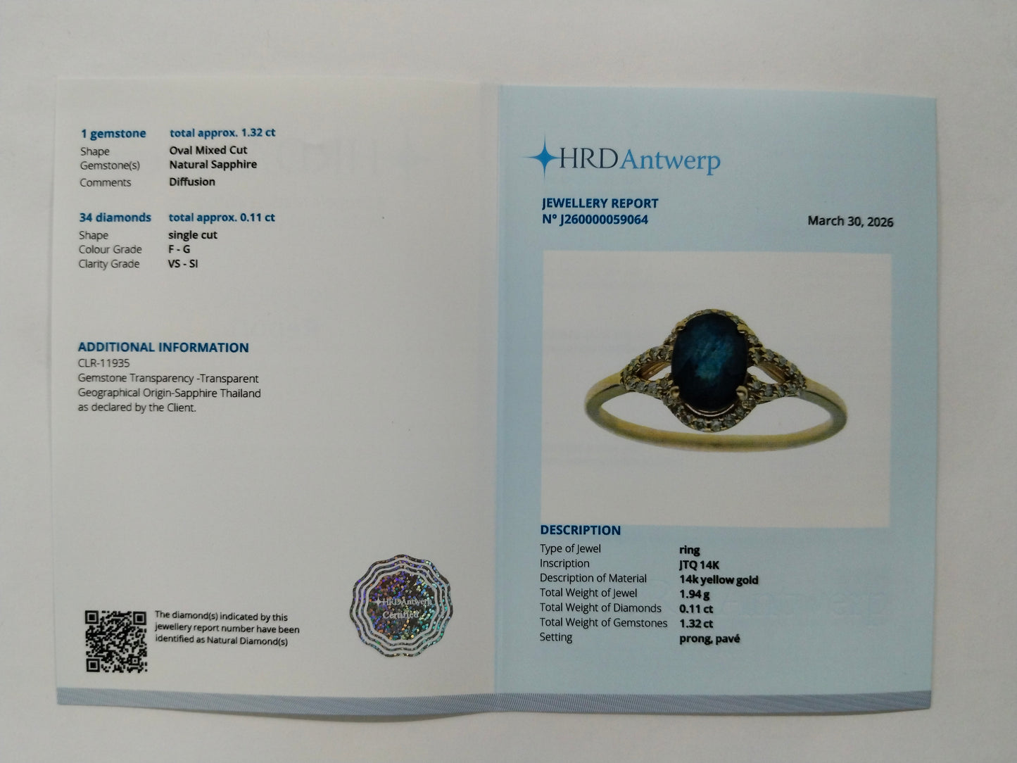 1.43 Ct Oval Mixed Cut Natural Sapphire 14K Gold Ring