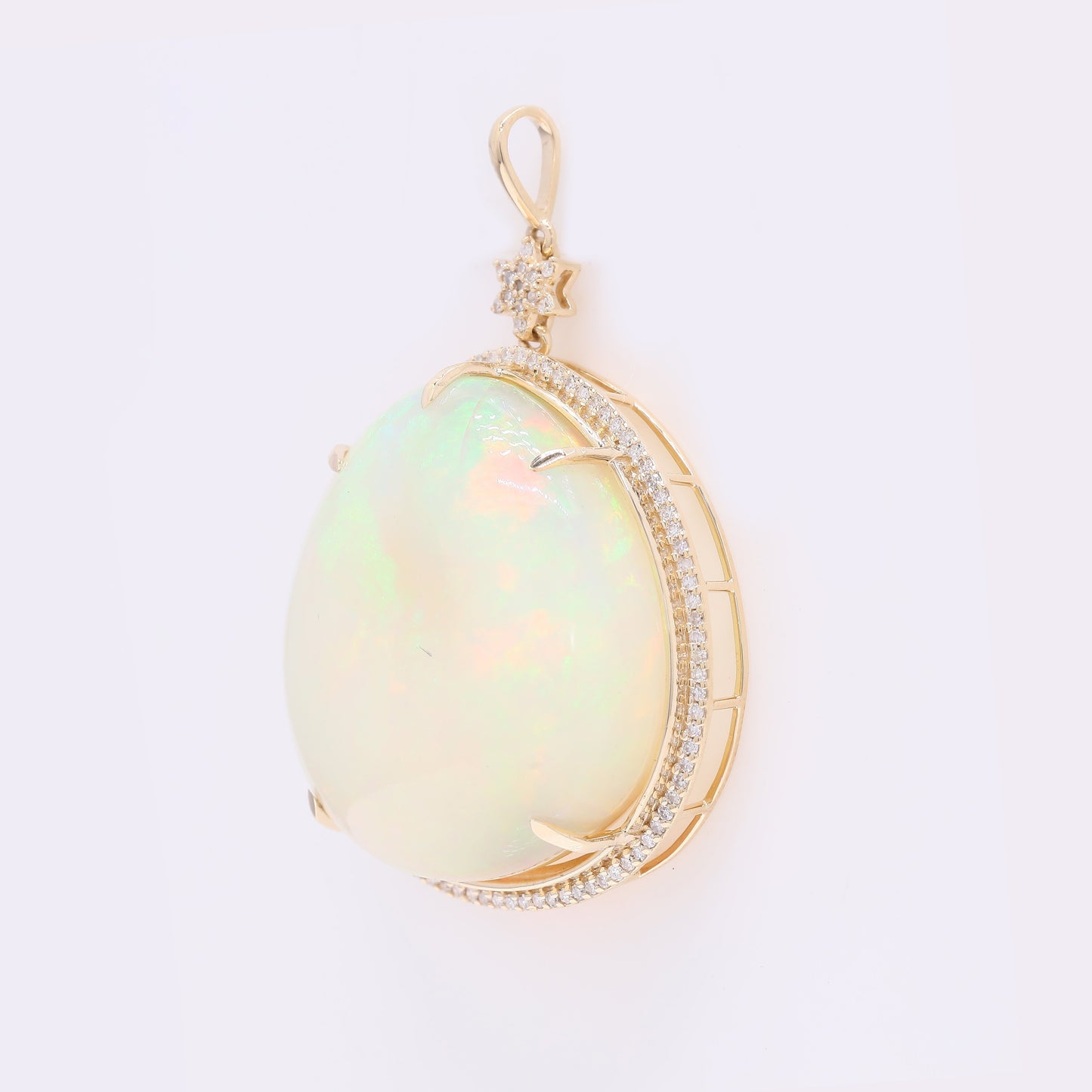 38.20 Ct Pear Cabochon Natural Opal 14K Gold Pendant