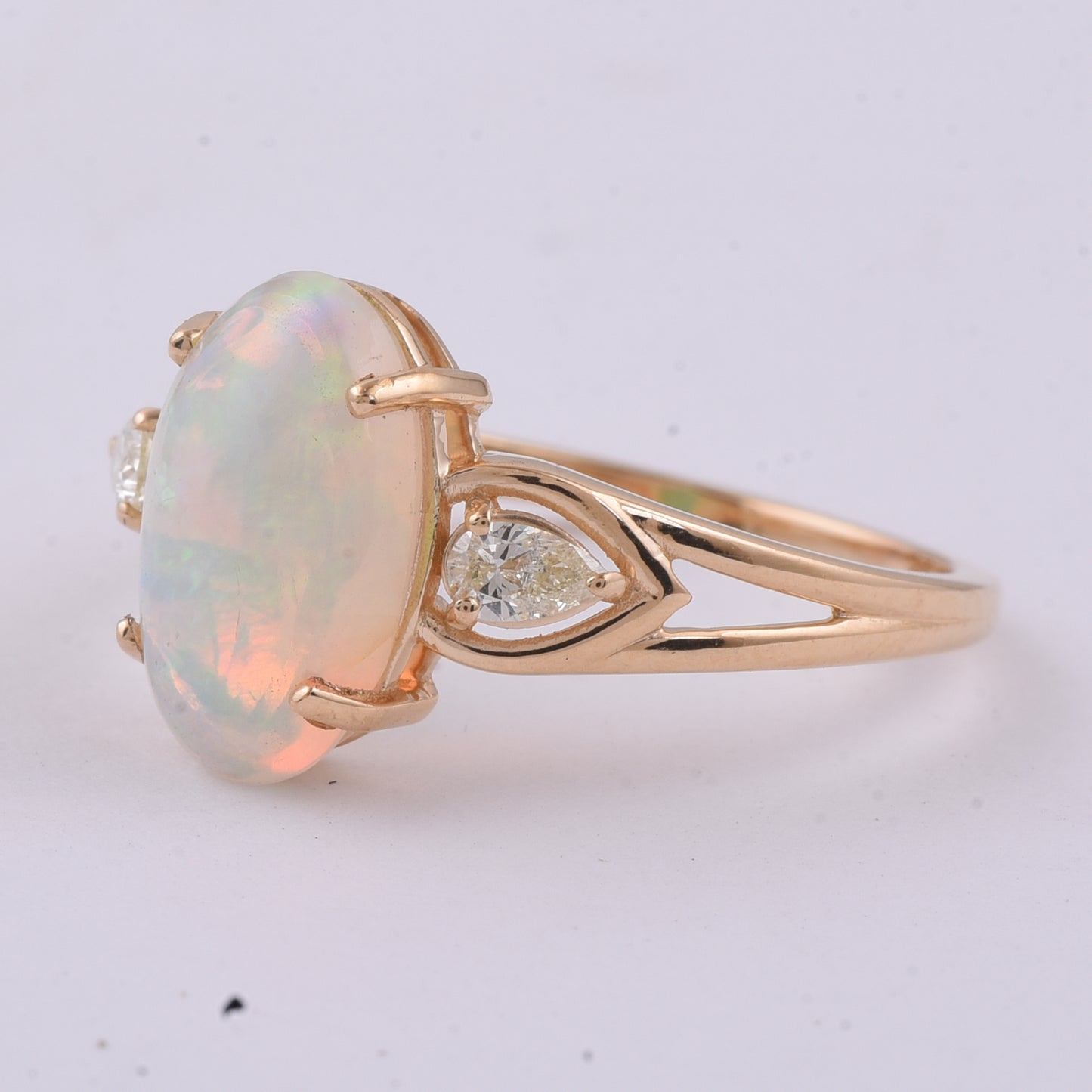 1.84 Ct Oval Cabochon Cut Natural Opal 14K Gold Ring