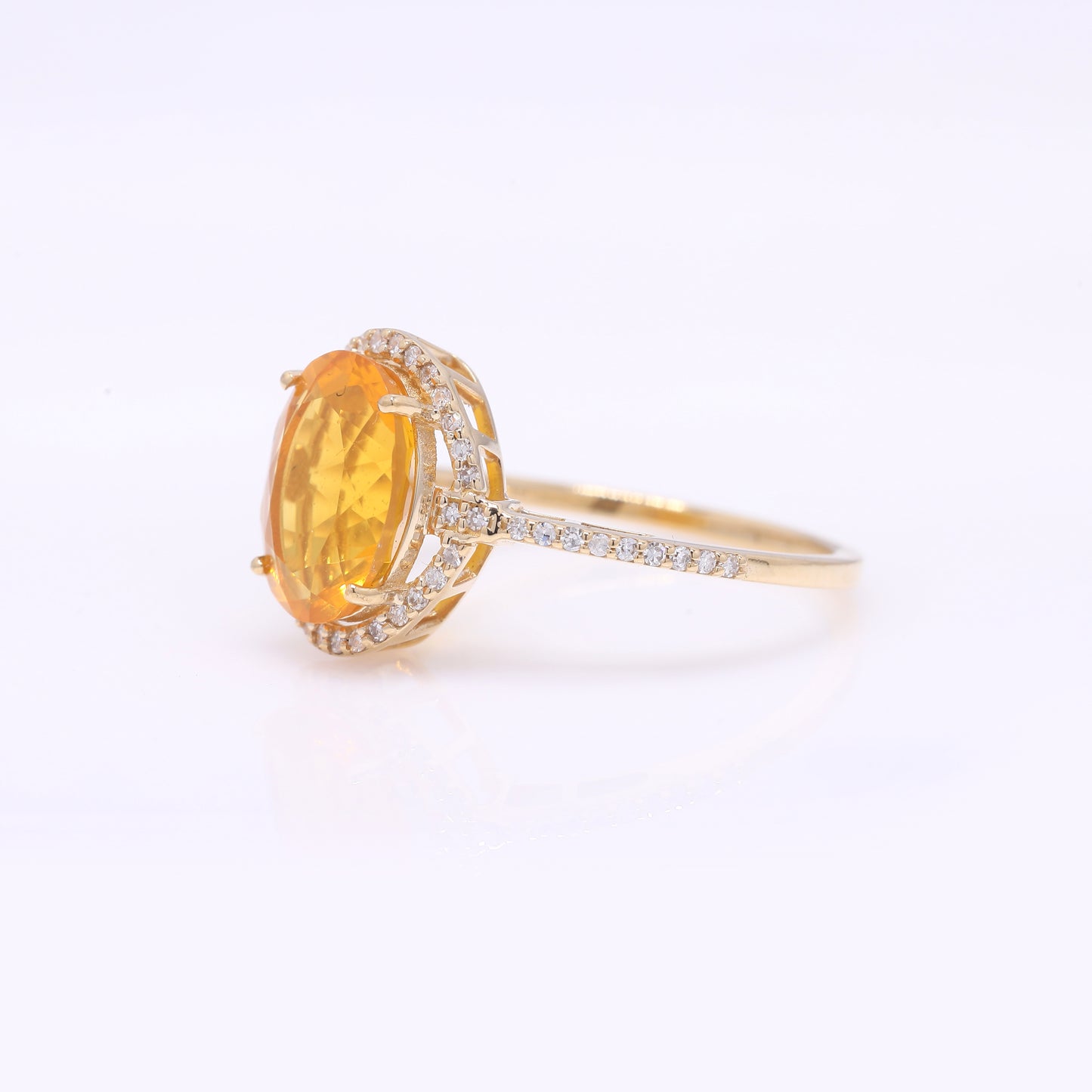 1.90 Ct Oval Mixed Cut Natural Fire Opal 14K Gold Ring