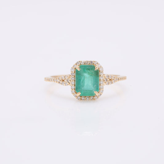 1.35 Ct Octagon Step Cut Natural Emerald 14K Gold Ring