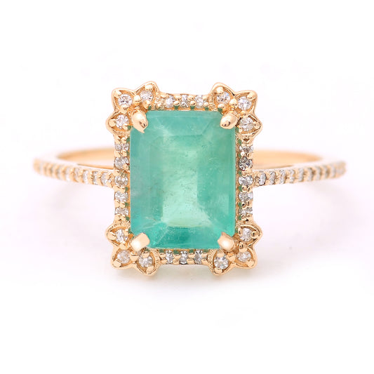 2.26 Ct Octagon Step Cut Natural Emerald 14K Gold Ring