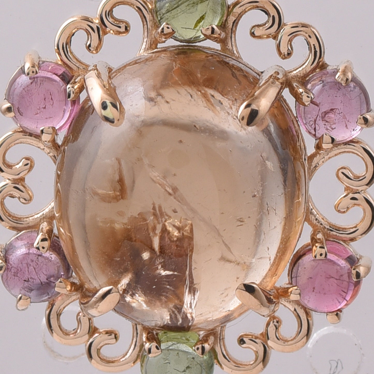 9.22 Ct Oval Cabochon Cut, Round Cabochon Cut Natural Multi-Coloured Tourmaline 14K Gold Pendant