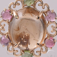 9.22 Ct Oval Cabochon Cut, Round Cabochon Cut Natural Multi-Coloured Tourmaline 14K Gold Pendant