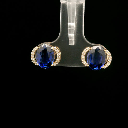 3.46 Ct Oval Mixed Cut Lab Grown Sapphire 14K Gold Earrings