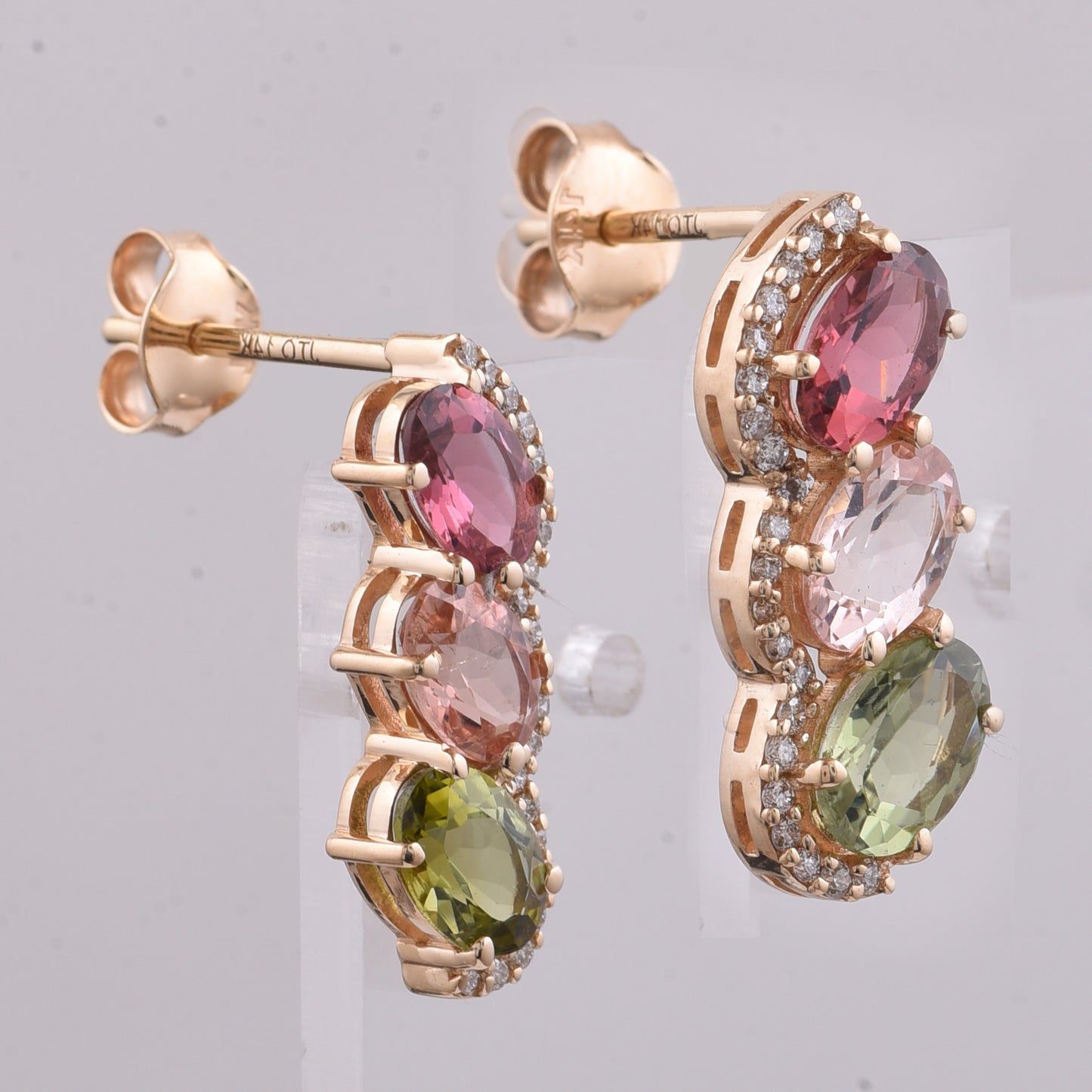 2.54 Ct Oval Natural Multi-Coloured Tourmaline 14K Gold Earrings