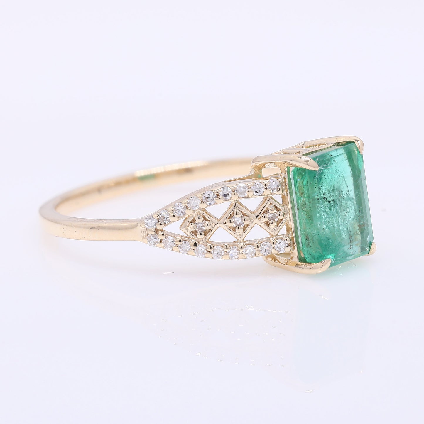 1.58 Ct Octagon Step Cut Natural Emerald 14K Gold Ring