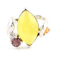 10.37 Ct Chalcedony, Citrine, Rhodolite 925 Sterling Silver Ring