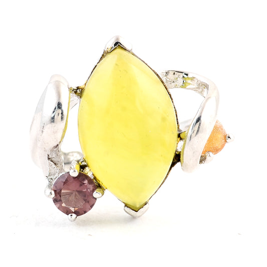 10.37 Ct Chalcedony, Citrine, Rhodolite 925 Sterling Silver Ring