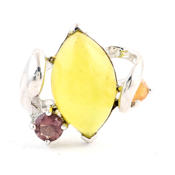 10.37 Ct Chalcedony, Citrine, Rhodolite 925 Sterling Silver Ring