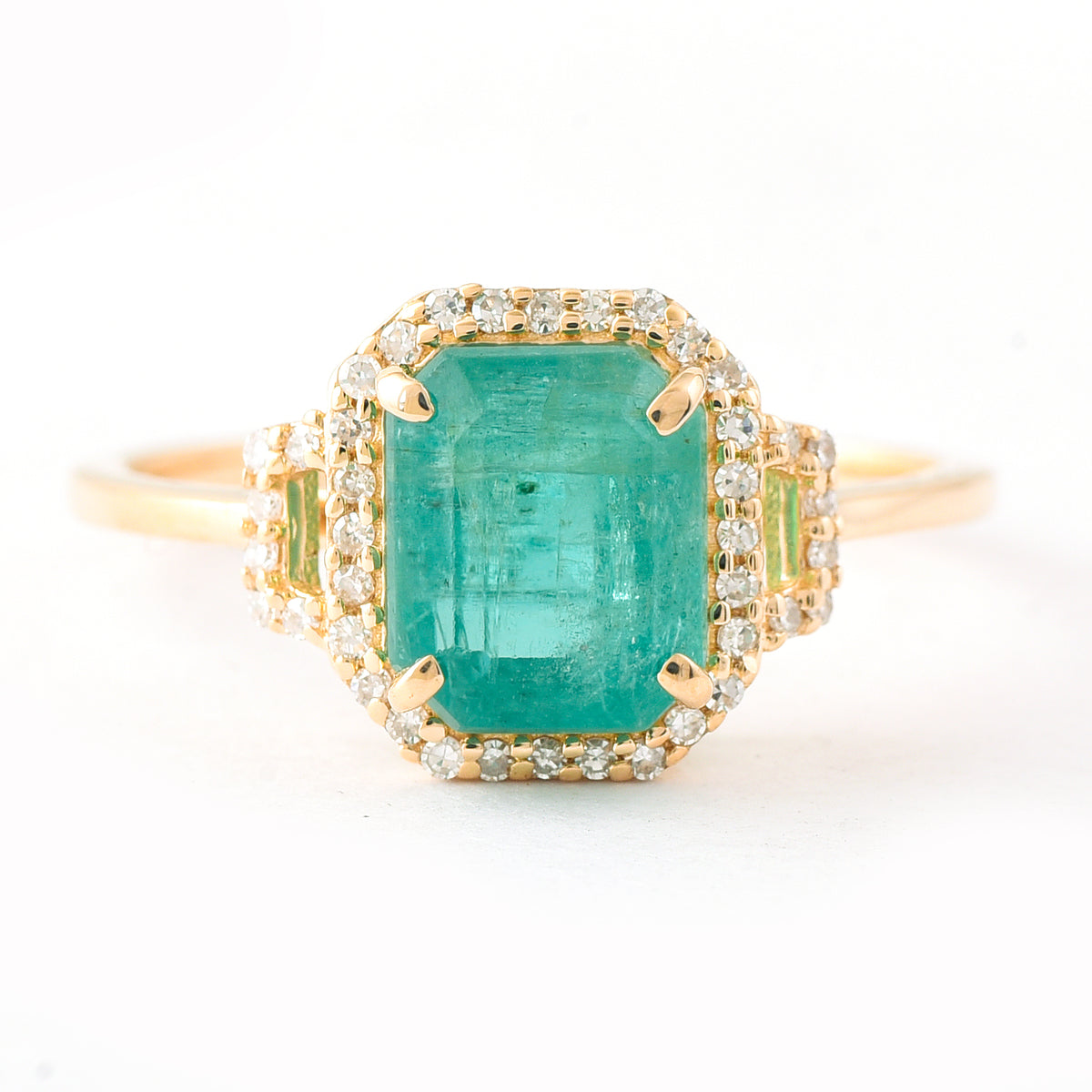 2.20 Ct Octagon Step Cut Natural Emerald 14K Gold Ring