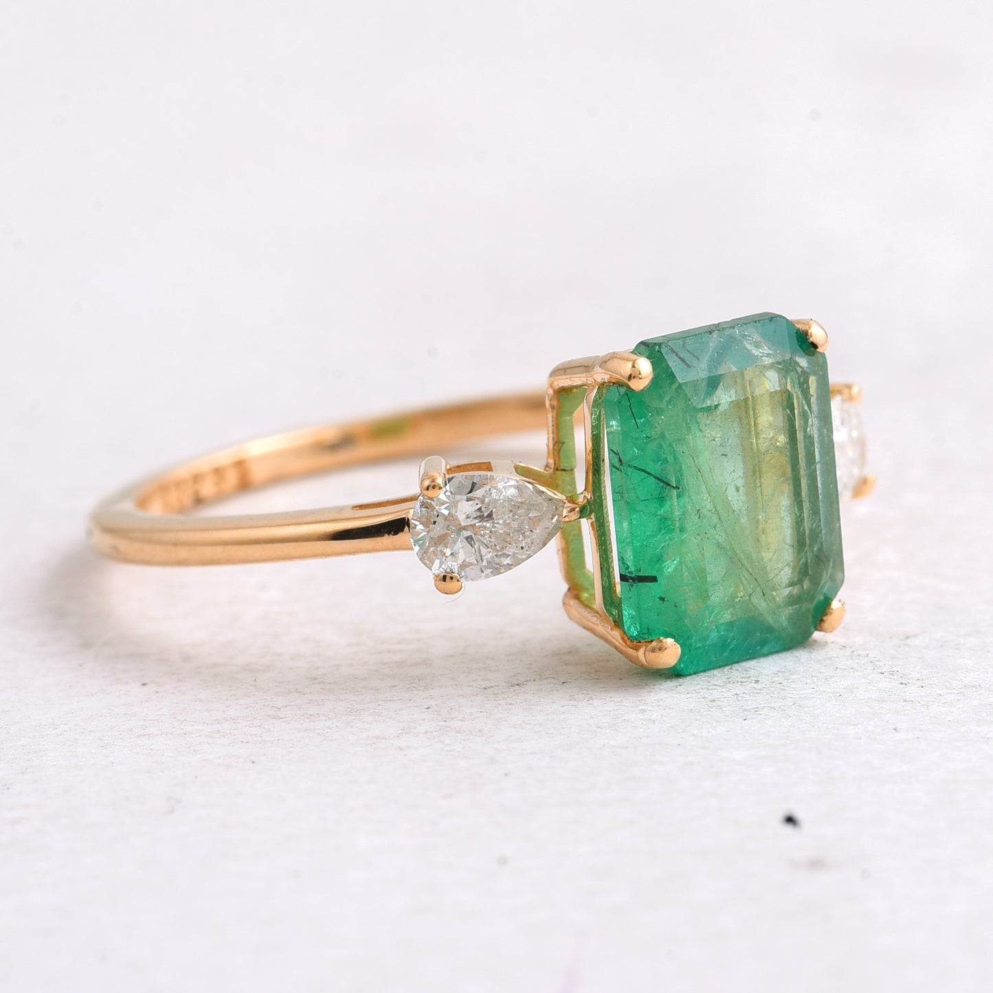 2.21 Ct Octagon Step Cut Natural Emerald 14K Gold Ring