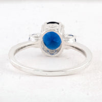 1.62 Ct Oval Created Glass Sapphire 925 Sterling Silver Ring
