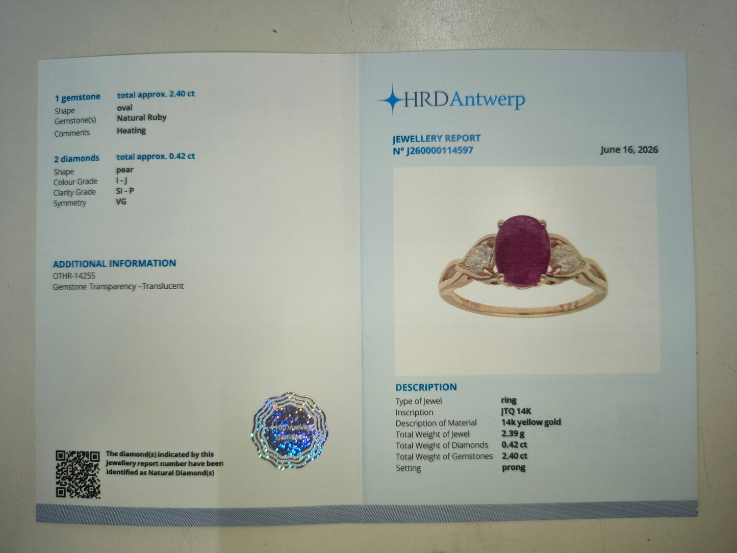 2.82 Ct Oval Natural Ruby 14K Gold Ring