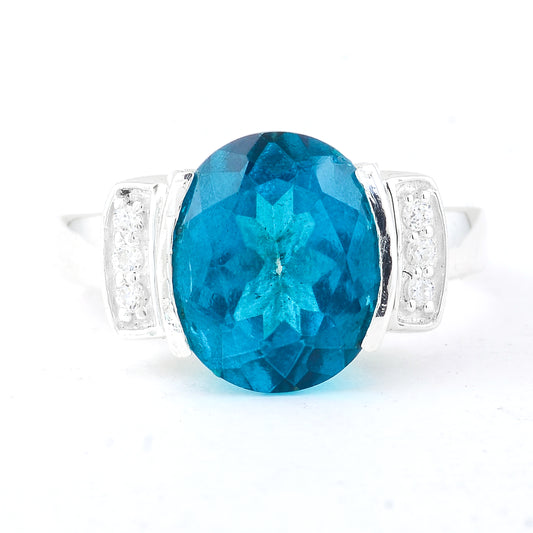 6.15 Ct Oval Pariba Topaz, Cubic Zirconia, 925 Sterling Silver Ring