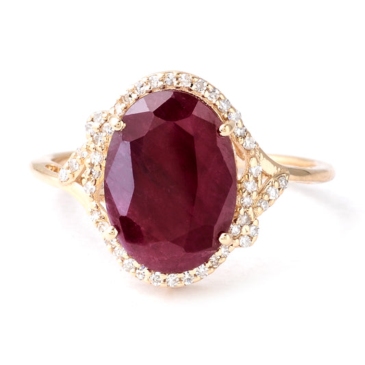 4.00 Ct Oval Mixed Cut Natural Corundum Ruby 14K Gold Ring