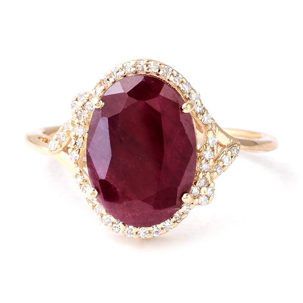 4.00 Ct Oval Mixed Cut Natural Corundum Ruby 14K Gold Ring