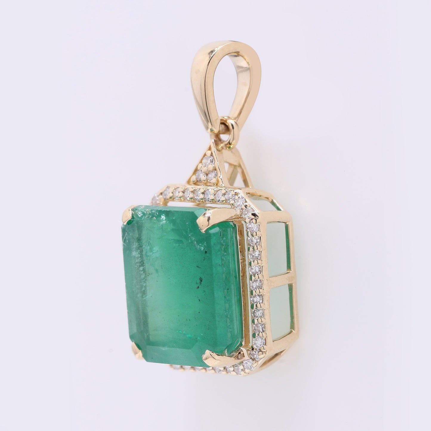 5.44 Ct Octagon Step Cut Natural Emerald 14K Gold Pendant