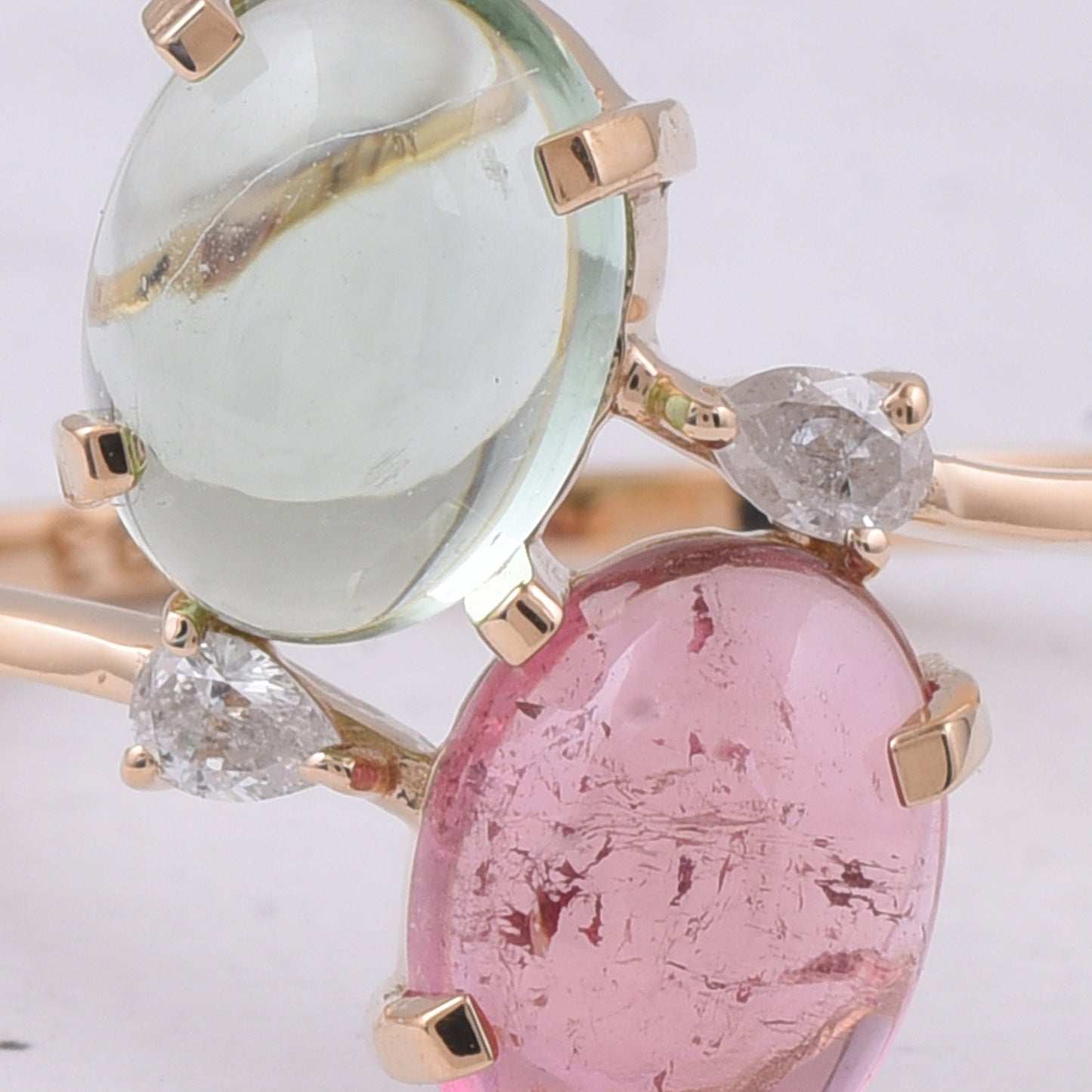 0.77 Ct Oval Cabochon Cut Natural Multi-Coloured Tourmaline 14K Gold Ring