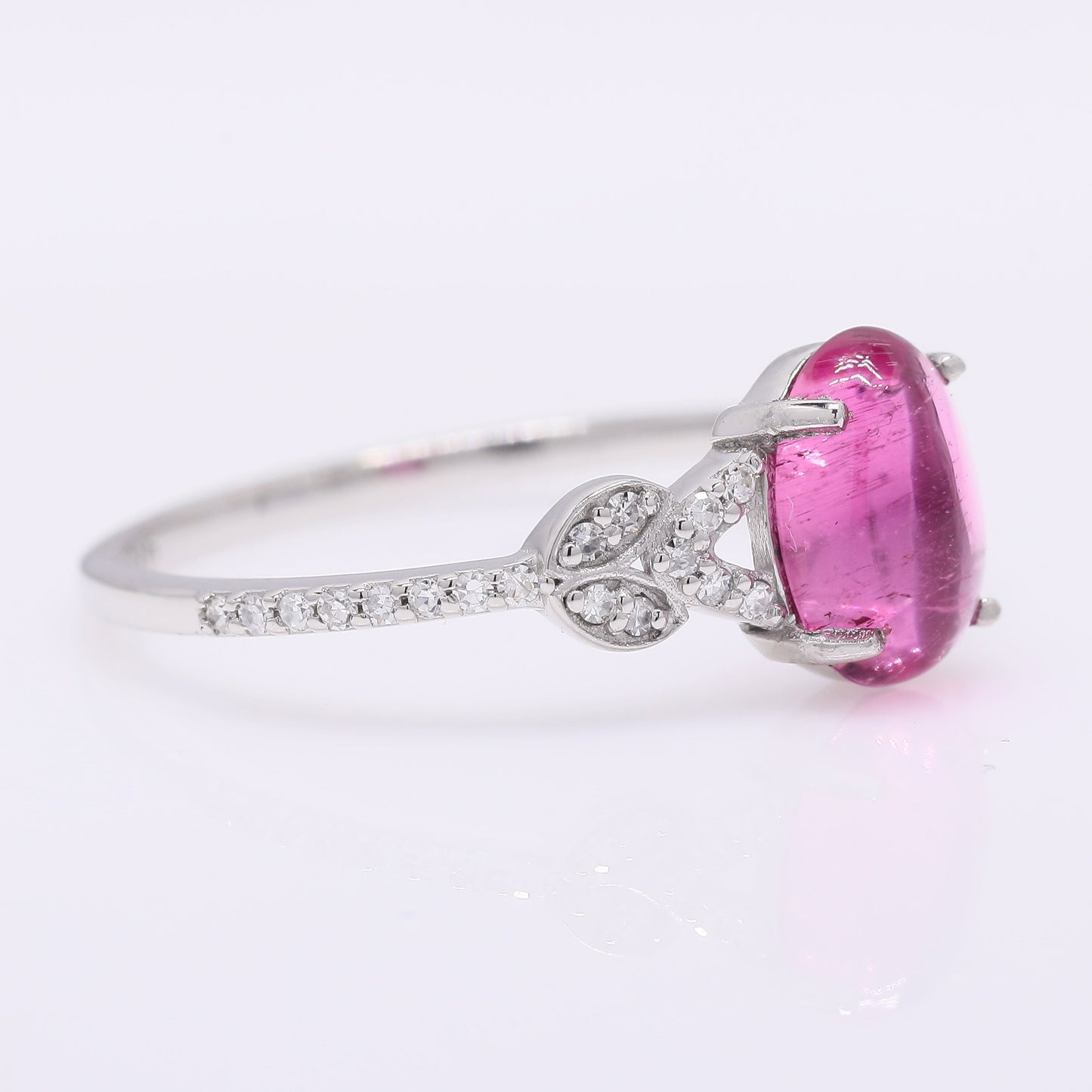1.24 Ct Oval Cabochon Cut Natural Pink Tourmaline 950 Platinum Ring