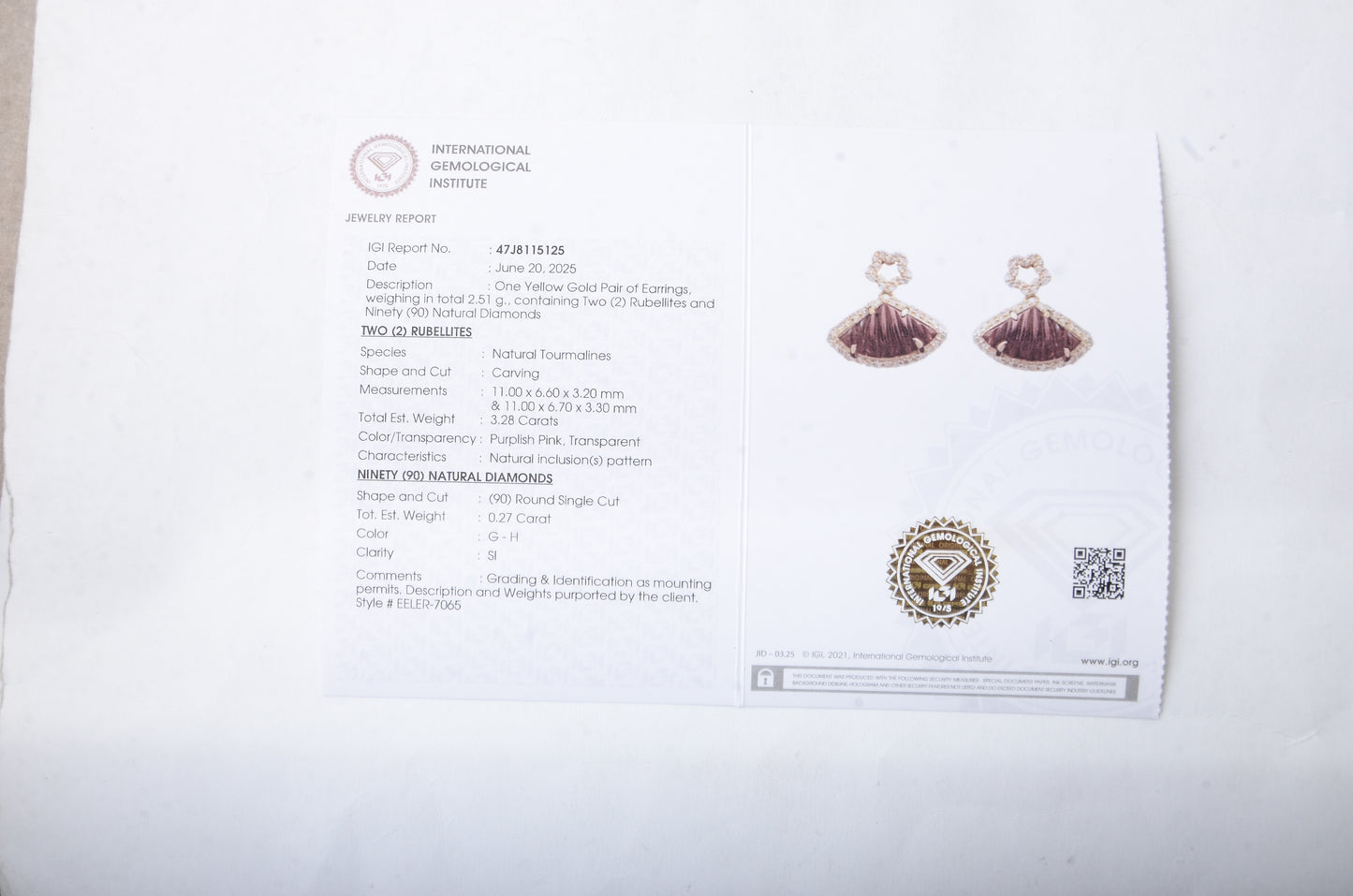 3.55 Ct Fancy Carving Natural Tourmaline 14K Gold Earrings