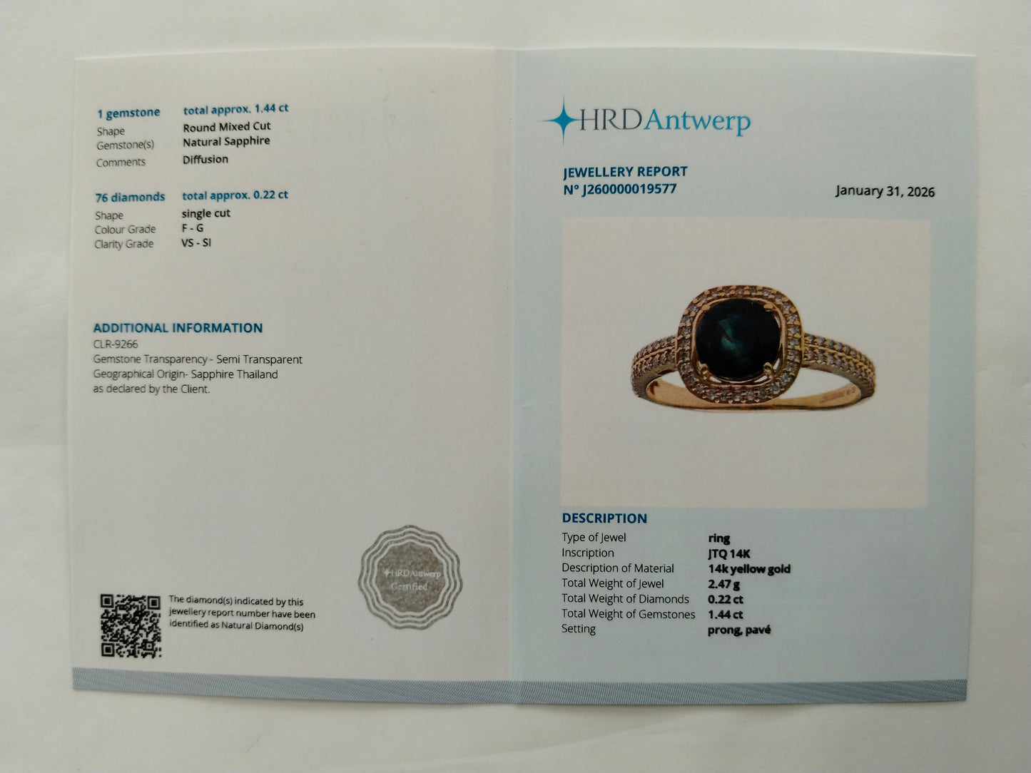 1.66 Ct Round Mixed Cut Natural Sapphire 14K Gold Ring