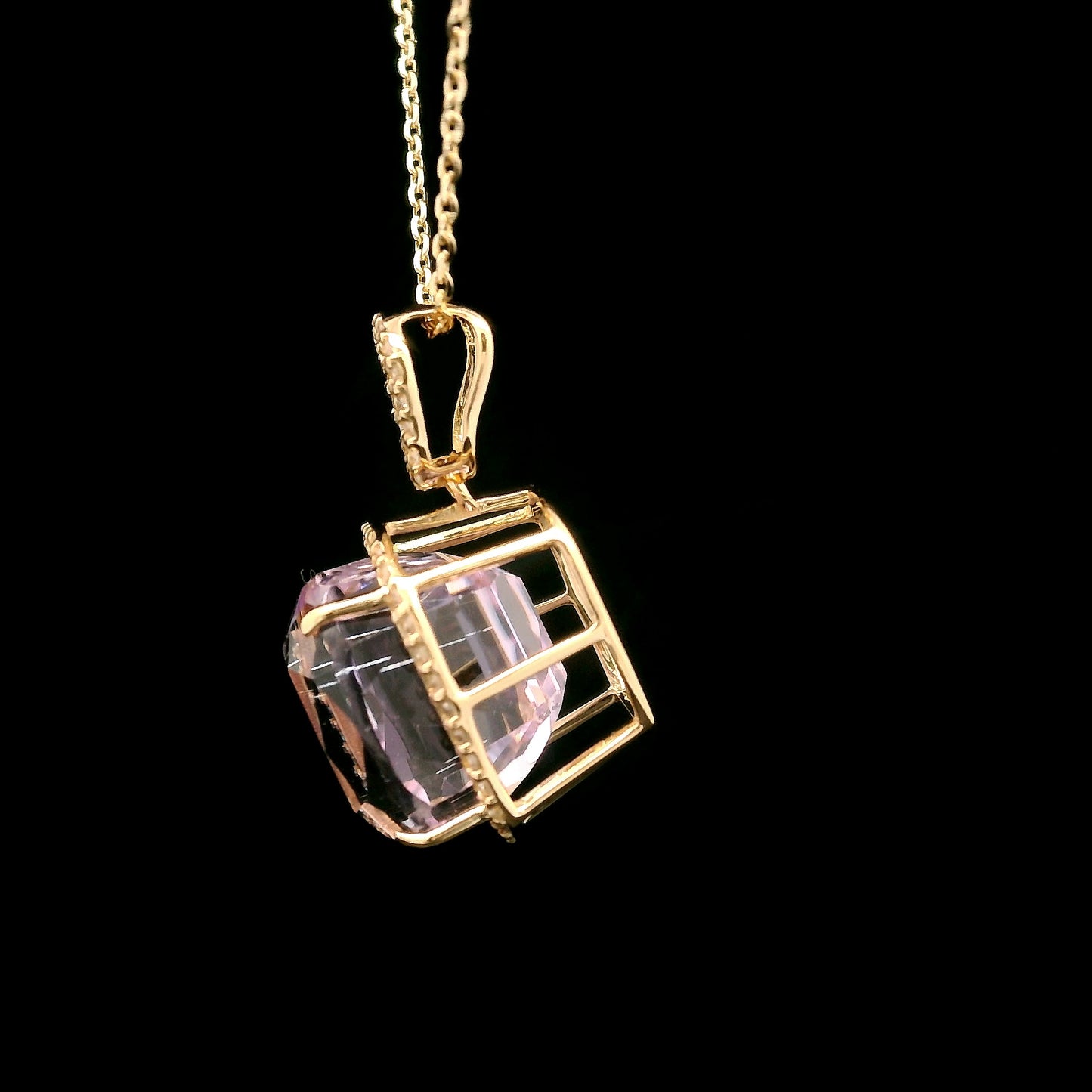 9.19 Ct Cushion Kunzite 14K Gold Pendant