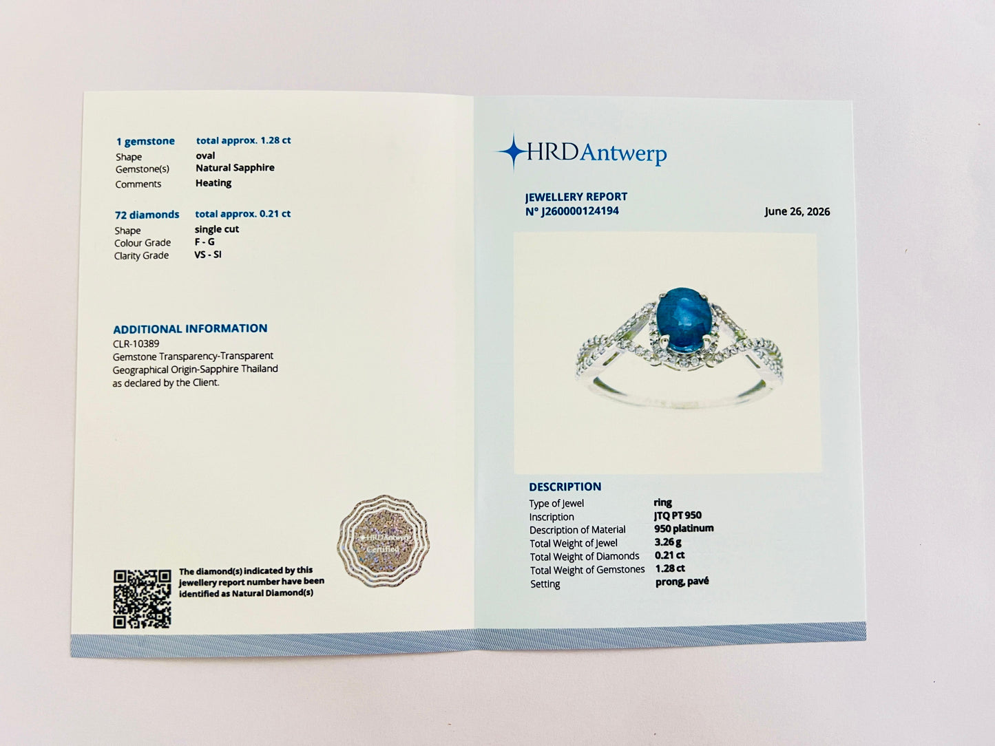 1.49 Ct Oval Natural Sapphire 950 Platinum Ring