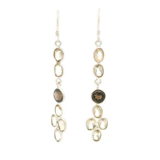 7.60 Ct Citrine, Smoky Quartz 925 Sterling Silver Earrings
