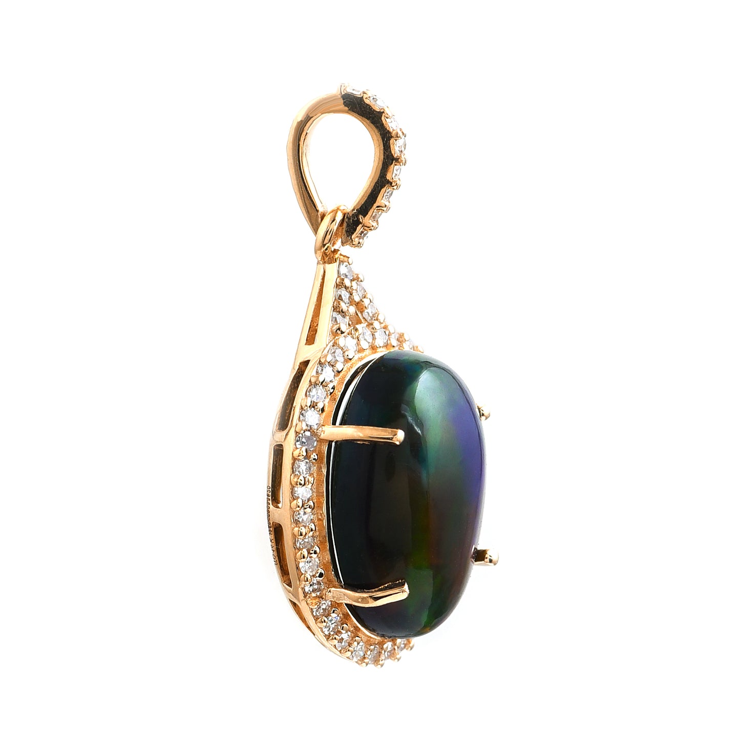 1.05 Ct Oval Cabochon Cut Natural Black Opal 14K Gold Pendant