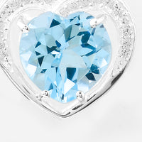 4.49 Ct Heart Blue Topaz, Cubic Zirconia 925 Sterling Silver Pendant