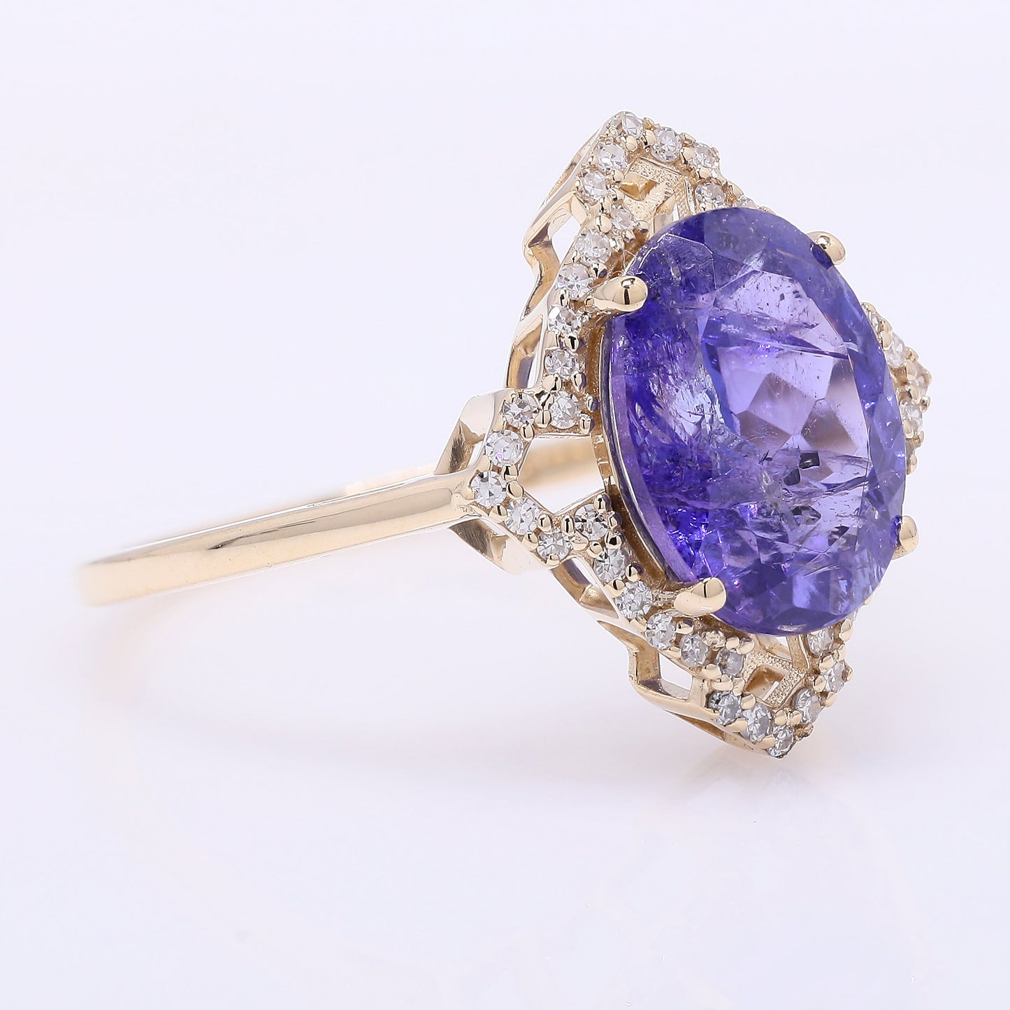 3.32 Ct Oval Mixed Cut Natural Tanzanite 14K Gold Ring